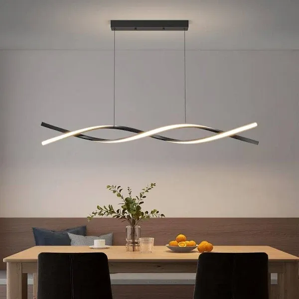 Modern Ceiling Chandelier Light, Anti Flicker Pendant Lamp with Remote Control Dimmable 3 Color Mode & Brightness (Warm Cool Neutral Light) for Kitchen Bar