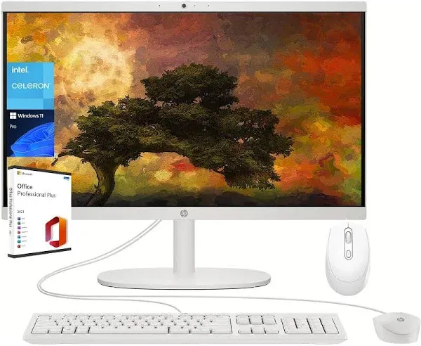 HP All-in-One Desktop Computer - with Office 2024 Lifetime, 21.5" FHD Display, HD Webcam, WiFi 6, Intel Celeron J4025, Windows 11 Pro w/Hoouwrd Computer Accessories (8 GB RAM | 512 GB SSD)