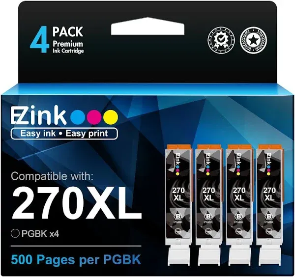 E-Z Ink Compatible Ink Cartridge Replacement for Canon PGI-270XL PGI270XL PGI270 XL PGI-270 to use with MG6821 TS6020 MG6820 MG5720 TS5020 TS8020 TS9020 MG7720 Printer (Large Black, 4 Pack)