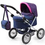 Bayer Design Trendy Doll Pram, Adjustable Handle, Blue Pink Hearts