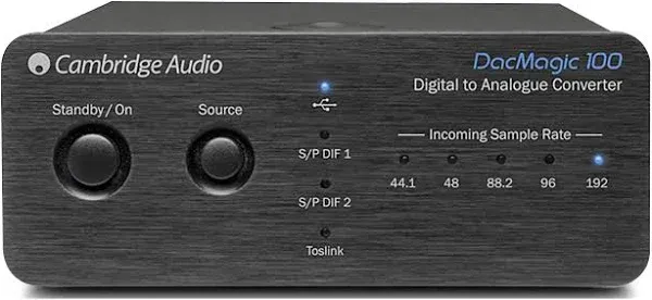 Cambridge Audio DacMagic 100 - Digital to Analogue Converter with Toslink, S/PDIF, and USB Inputs Featuring 24-bit Wolfson DAC - Black