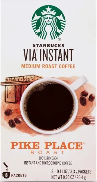 Starbucks Via Instant Pike Place Medium Roast Coffee (0.11 oz, 8 ct)