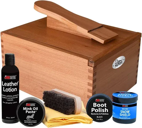 Professional Shoe Shine Valet Kit - Includes Hardwood Boot &amp; Shoe Care Box, H...