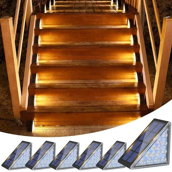 Solar Stair Lights 6 Pack, 7 Fixed Colors, Solar Step Lights Outdoor Waterproof 