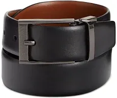 Perry Ellis Portfolio Feather Edge Leather Men&#039;s Belt, Reversible with Etched...