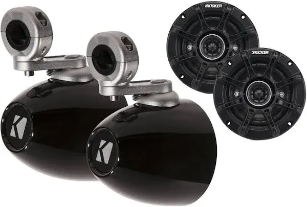 Kicker Black Mini Wake Tower Enclosures Loaded with Kicker 4" DSC Speakers