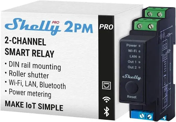 Shelly Pro 2PM 25A Wi-Fi LAN Bluetooth 2-Channel Smart Relay