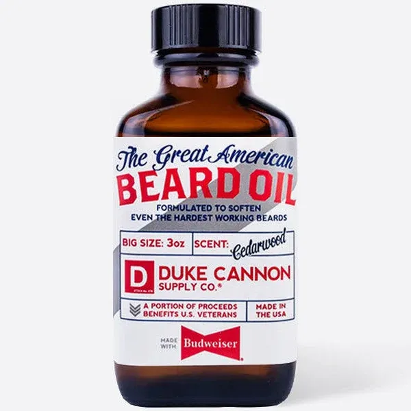 Duke Cannon Great American Beard Oil Men 3oz with Budweiser Beer Benefits Vets