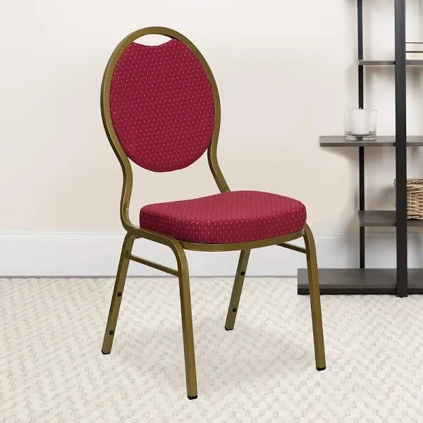 Flash Furniture FD-C04-ALLGOLD-2804-GG Burgundy Patterned Fabric Gold Powder Coated Frame Finish Hercules Series Stacking Banquet Chair