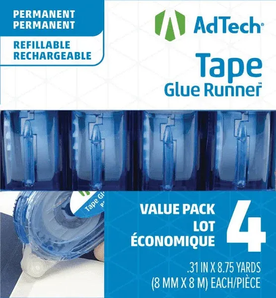 AdTech Glue Runner for Scrapbooking Supplies, Crafts & Office Use – Permanent Double-Sided Adhesive, Acid-Free – Case Pack of 12 (48 Clear Cartridges), Strong Bond for Paper, Photos, Fabric & More