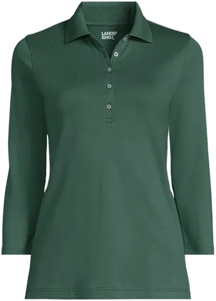 Lands' End Women's Petite Supima Cotton 3/4 Sleeve Polo Shirt