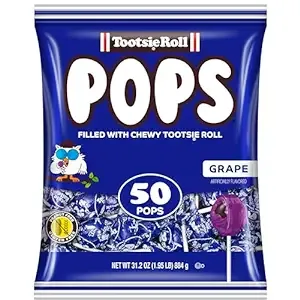 Tootsie Pops Single Flavor Bag - Grape Flavored Lollipops with Chocolatey Center - Individually Wrapped Hard Candy - Blue Candy - Peanut Free, Gluten Free, 50 Count (Pack of 1)