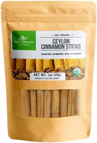 Organic Ceylon Cinnamon Sticks 3&#034; cut,4 oz (25g), True Cinnamon, Premium Grade.