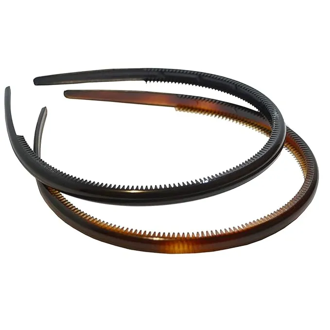 French Thin Set of 2 Tortoise Shell Brown and Black Comb Hair Headbands with Inn