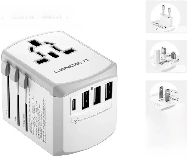 LENCENT Universal Travel Adapter, International Charger with 3 USB Ports