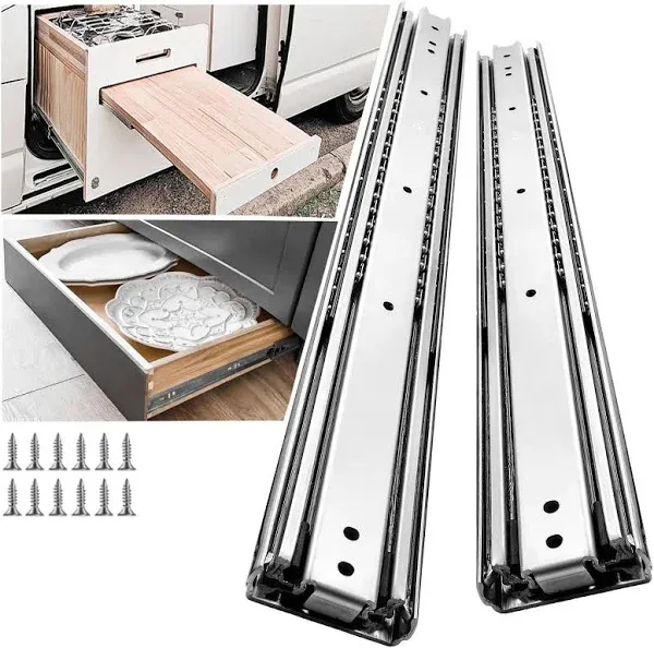 YENUO Heavy Duty Drawer Slides Full Extension Side Mount 12 14 16 18 20 22 24 26 28 30 32 34 36 40 Inch Metal Rails Track Guide Glides Runners 150 Lbs 1 Pair (Without Lock, 26 inch)