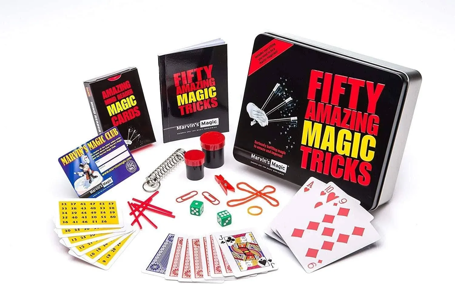 Marvin's Magic - Fifty Tricks Set in A Gift Set Tin For Children And Adults - Professional Magic Made Easy (50 Amazing Magic Tricks)