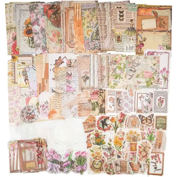 200 Pieces Vintage Ephemera Bundle Junk Journal Kit Scrapbook Supplies Paper Sticker Material Pack As Shown