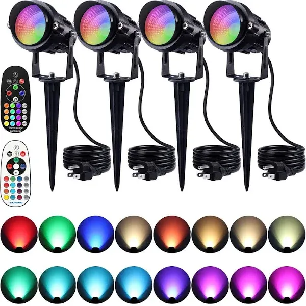 SUNVIE Christmas Spotlight Outdoor 12W RGB LED Color Changing Landscape Lights with Remote Control 120V Landscape Lighting Waterproof Spot Lights