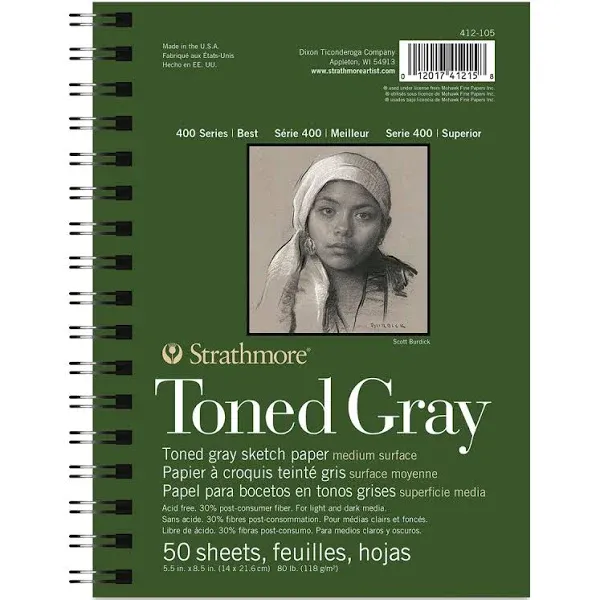 Strathmore 400 Series Recycled Toned Sketch Pad - 8-1/2" x 5-1/2", 50 Sheets, Cool Gray - 8-1/2" x 5-1/2" - Drawing Paper