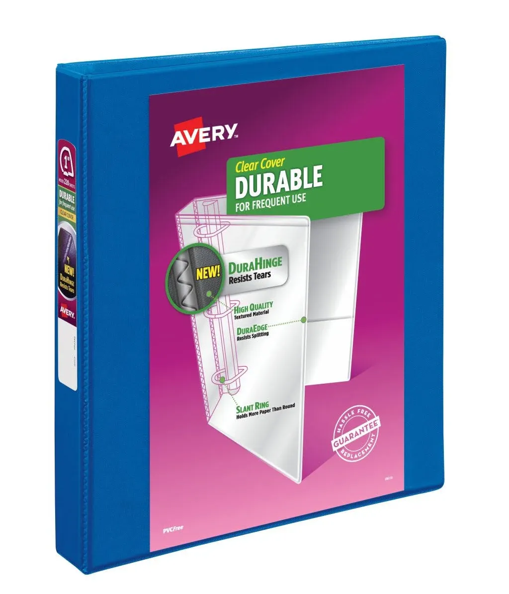 Durable View Binder, 1" Slant Rings, 220-Sheet Capacity, DuraHinge, Dark Blue - Avery