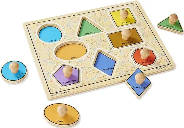 Melissa &amp; Doug Deluxe Jumbo Knob Wooden Puzzle - Geometric Shapes (8pc), SEALED