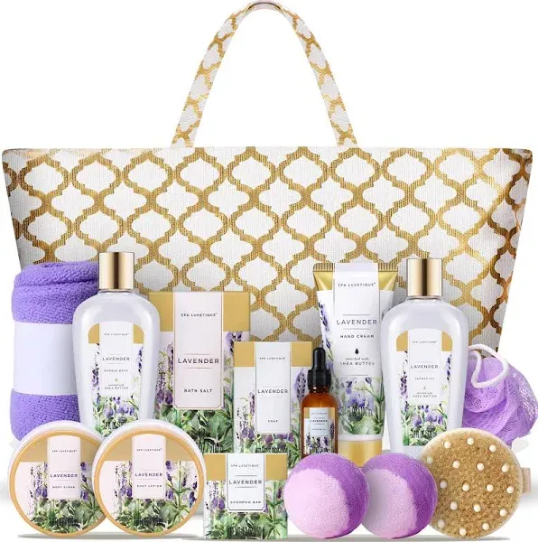 Spa Luxetique Bath and Body Gift Set, Lavender Home Spa Kit 15 Pc