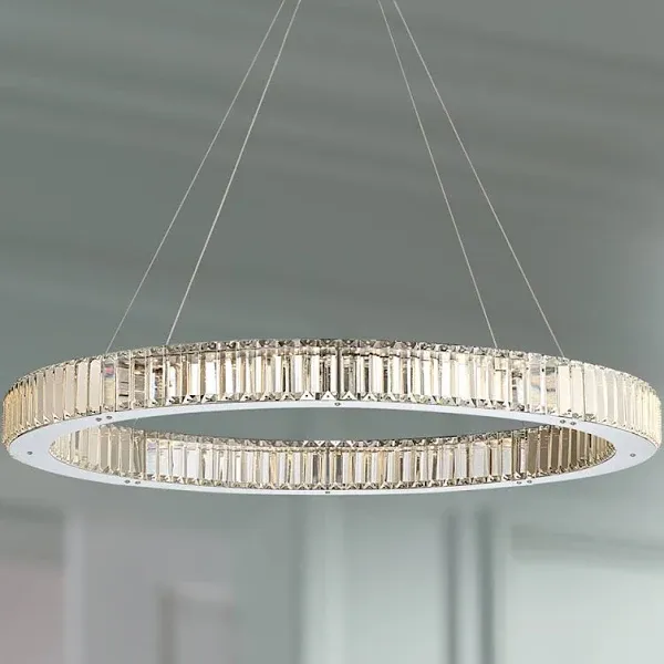 Possini Euro Design Vesta Chrome Pendant Chandelier 35 1/2 inch Wide Modern LED Ring Crystal Glass Fixture for Dining Room Foyer Kitchen Island