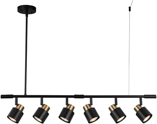 CRAFTRONOS 6 Light Track Lighting Kit Matt Black Brass Finish Adjustable Height with Moden Flush Mount Ceiling Spotlight for Kitchen,Dining,Living