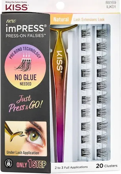 KISS Impress Press-On Falsies Press and Go Black Eyelash Clusters, Black (1.45 oz)