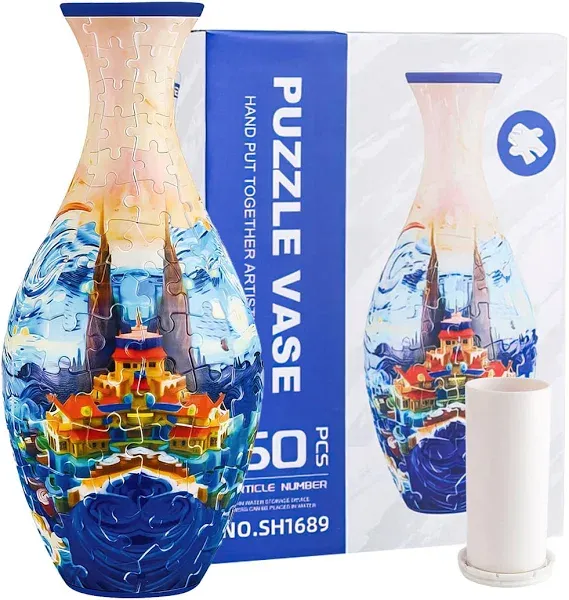 3D Puzzle Vase - Unique Flower Vase Crafted from 160 Curved Plastic Puzzle Pieces - Perfect Housewarming Gift for Flower Arrangements and Home Decoration (Small Floral)