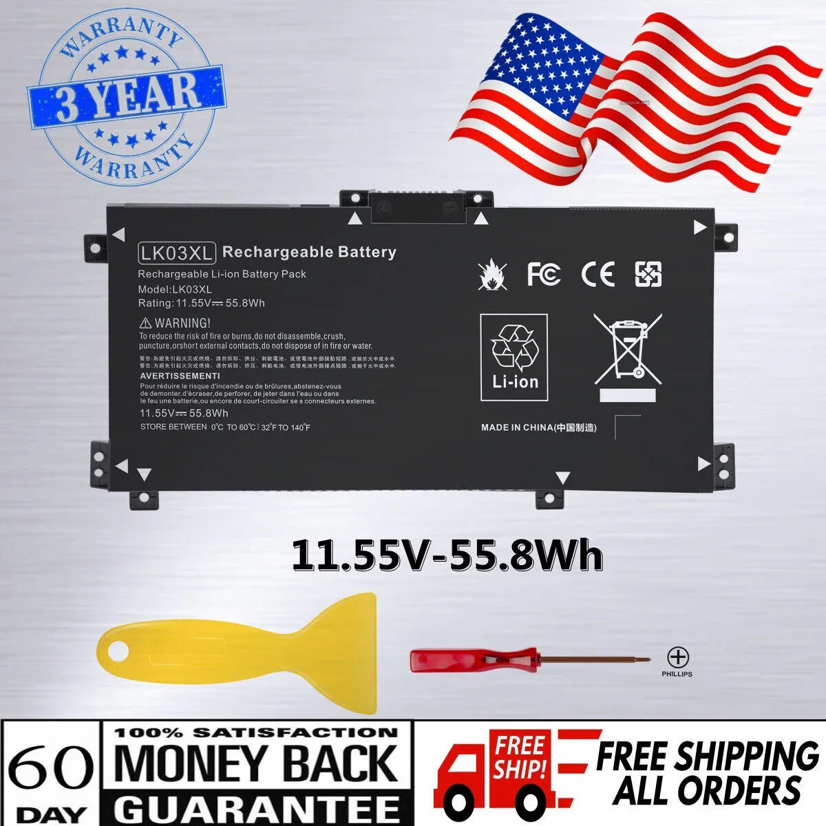 LK03XL 55.8Wh Battery for HP Envy X360 15-BP 15-BQ 15-CN 916368-541 HSTNN-UB7I