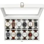 Watch Box, 12 Slot Watch Case with Large Real Glass Lid, Watch Organizer with Re