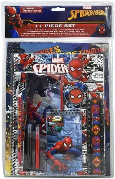 Innovative Designs, LLC Spiderman School Supplies Set - Back to School Bundle Pack with Notebook, Folders, Pad, Pouch, Marker, Pencil, Eraser, Ruler and Sharpener, 11 Piece School Stationary Set