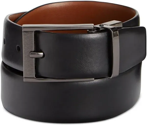 $145 Perry Ellis Men&#039;s Black Brown Leather Reversible Belt US Size 30