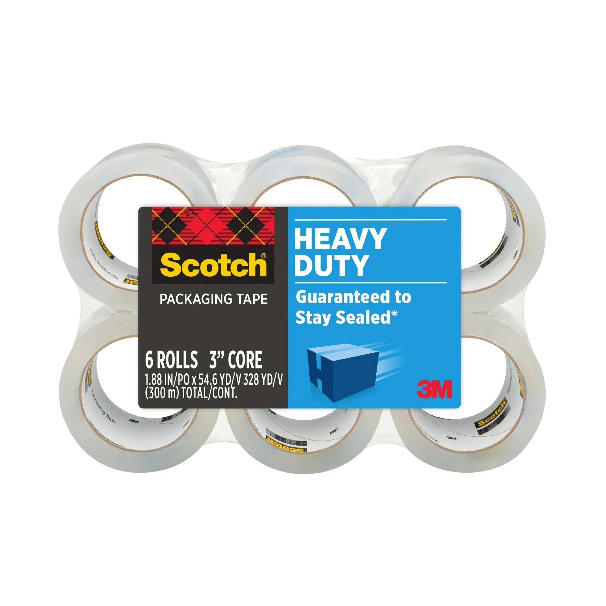 6 Pack Heavy Duty Shipping Clear Packaging Scotch Tape 1.88 in. x 54.6 yd.