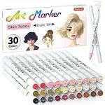 Shuttle Art 30 Colors Skin Tone&Hair Art Markers, Dual Tip Alcohol Based Flesh Color Marker Pen Set Contains 1 Blender Perfect for Kids & Adults