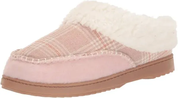 Dearfoams Women's Nyla Felted Plaid Moccasin Toe Clog Slipper