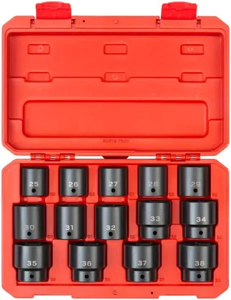 Tekton 1/2 inch Drive 6-Point Impact Socket Set, 14-Piece (25-38 mm) | SID92325