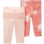 Carter's Baby Girls 2-Pack Pull-On Pants 3M Pink