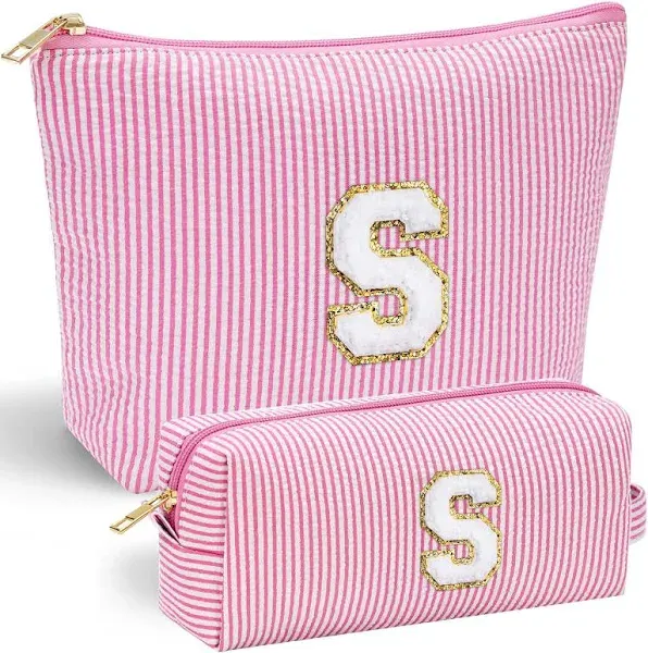 YOOLIFE Personalized Birthday Gifts for Women Teacher Initial Cute Pink Cosmetic Makeup Bag Pouch Case Travel