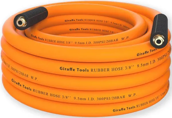 Giraffe Tools Rubber Air Hose, 3/8 Inch X 25 Ft, 1/4 In. MNPT Fittings, 300 PSI 