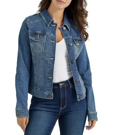 Women's Basic Button Down Denim Jacket, Casual Long Sleeve Fitted Jean Jacket with Pockets