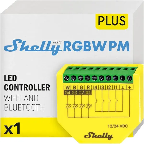 Shelly Plus RGBW PM | WiFi & Bluetooth Smart Remote Control for RGBW with Power Metering | Home Automation | No Hub | Compatible with Alexa & Google Home | iOS Android App