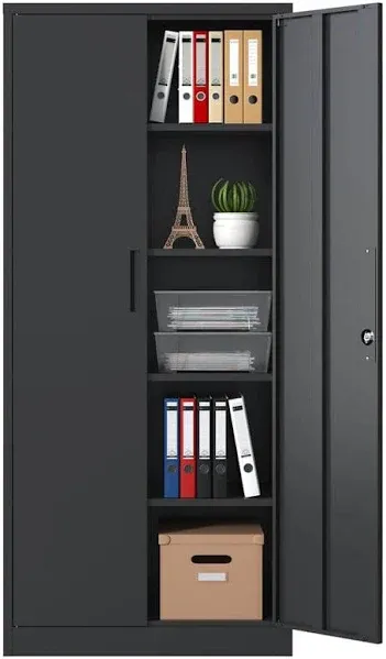 Black 72 in. H Metal Garage Storage Cabinet Tool Steel Locking Cabinet with Doors and 4 Adjustable Shelves File Cabinet