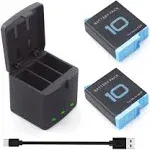 2-Pack Hero 10 Replacement Batteries &amp; 3-Channel USB Charger For GoPro Hero 10