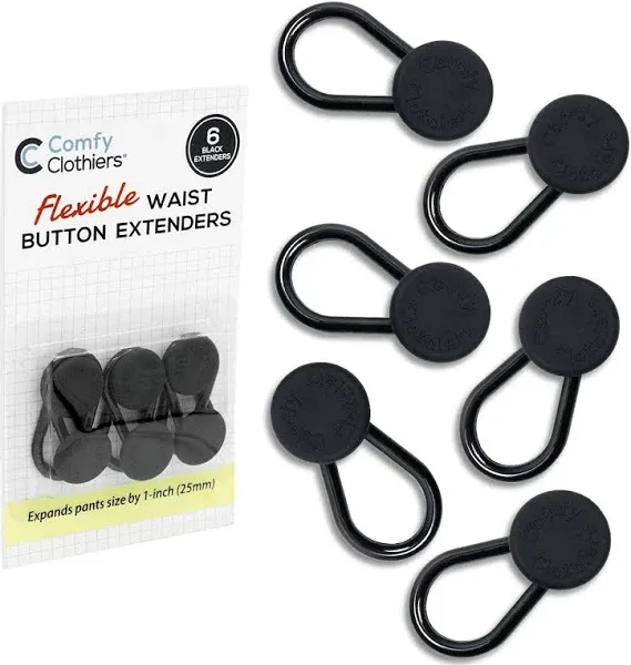 Comfy Clothiers Flexible Button Waist Extenders (6-Pack Black) - Adds Black 