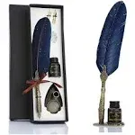  Vintage Carving Feather Pen Set Glittering Quill Pen Set Antique Blue