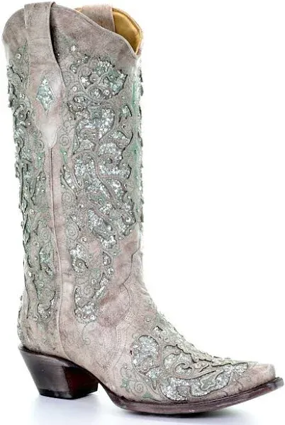 Corral Women's Crystals Inlay Martina Green White Glitter Boots