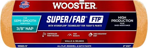 Wooster RR923 9" Super/Fab FTP 3/8" Nap Roller Cover